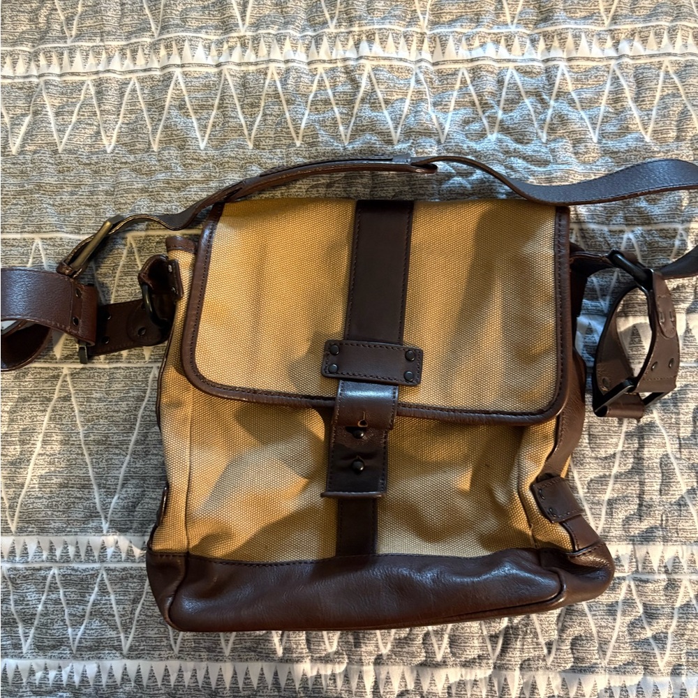 Fossil Brown and Tan Messenger Bag with Adjustable Straps